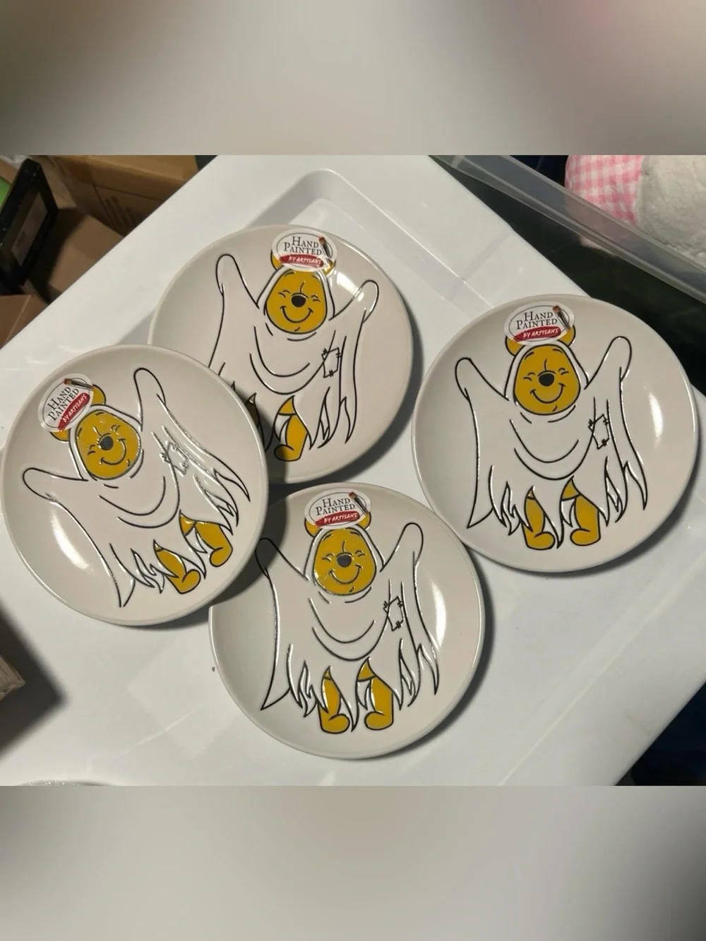 Disney Winnie the Pooh Halloween Ghost Ceramic 6” Appetizer Plates 4 Count